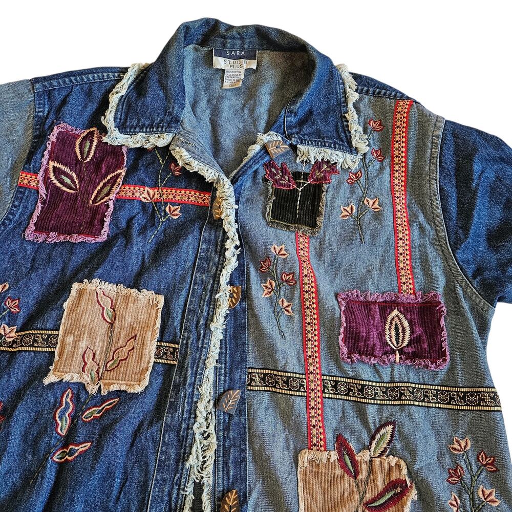 Vintage 90's Patchwork Denim Jacket Button-Up Shi… - image 6